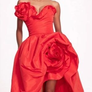 Marchesa Couture Asymmetric High-Low Faille Gown